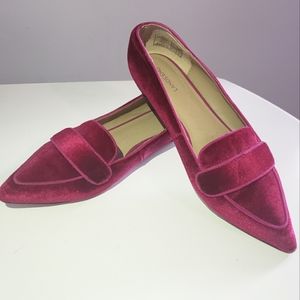 Hot pink velvet loafers